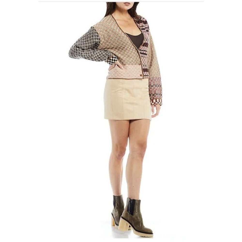 Free People Cinched Seam High Rise Slit Faux Suede Avas Mini Skirt NWT Size 10 - Picture 5 of 10